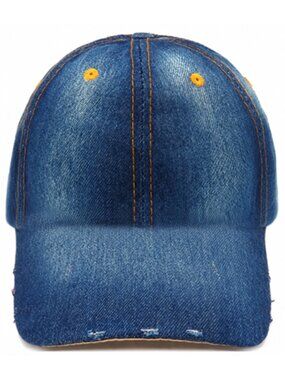 Light Blue Denim Baseball Cap with Distressed Brim